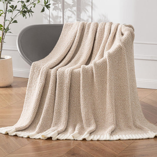 MIULEE Beige Super Soft Throw Blanket for Bed, Twin Size Cozy Fluffy Warm Blankets Knit Blankets for Couch, Sofa, Chair, Living Room, Camping, Picnic, 60 x 80 inch