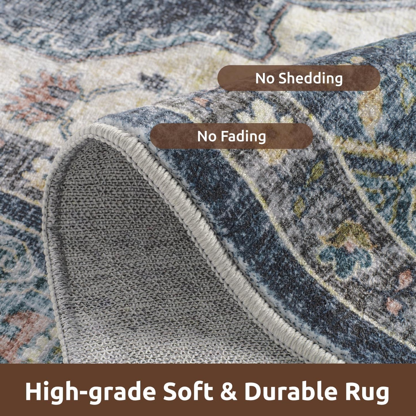 AMOAMI-2X6 Runner Rug-Washable Runners for Hallways-Soft Non Slip Bedside Rugs for Bedroom-Vintage Long Rug for Hallways Entryway Laundry Room Stair Kitchen Bathroom Blue