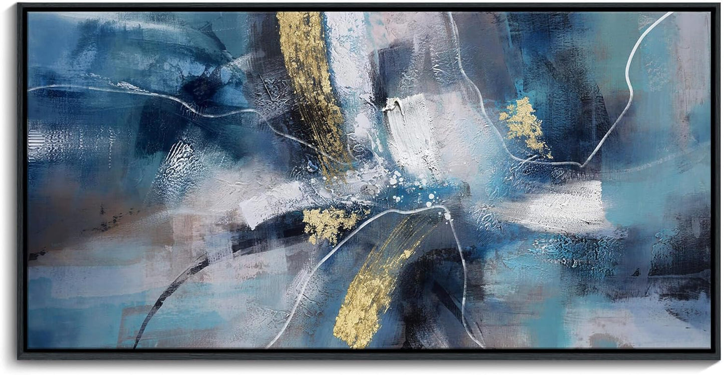 DUNHUANG ART Nordic Luxury Gold Abstract Canvas Wall Art for Living Room - Modern Decor for Home & Office - Framed Prints Painting Ready to Hang 20"x40"