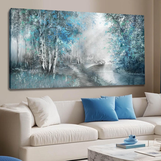 SOUGUAN Forest Wall Art for Living Room Foggy Tree Artwork Sunlight Wall Decor Nature Wall Decorations on Canvas 24"x48" Wall Paintings Ready to Hang