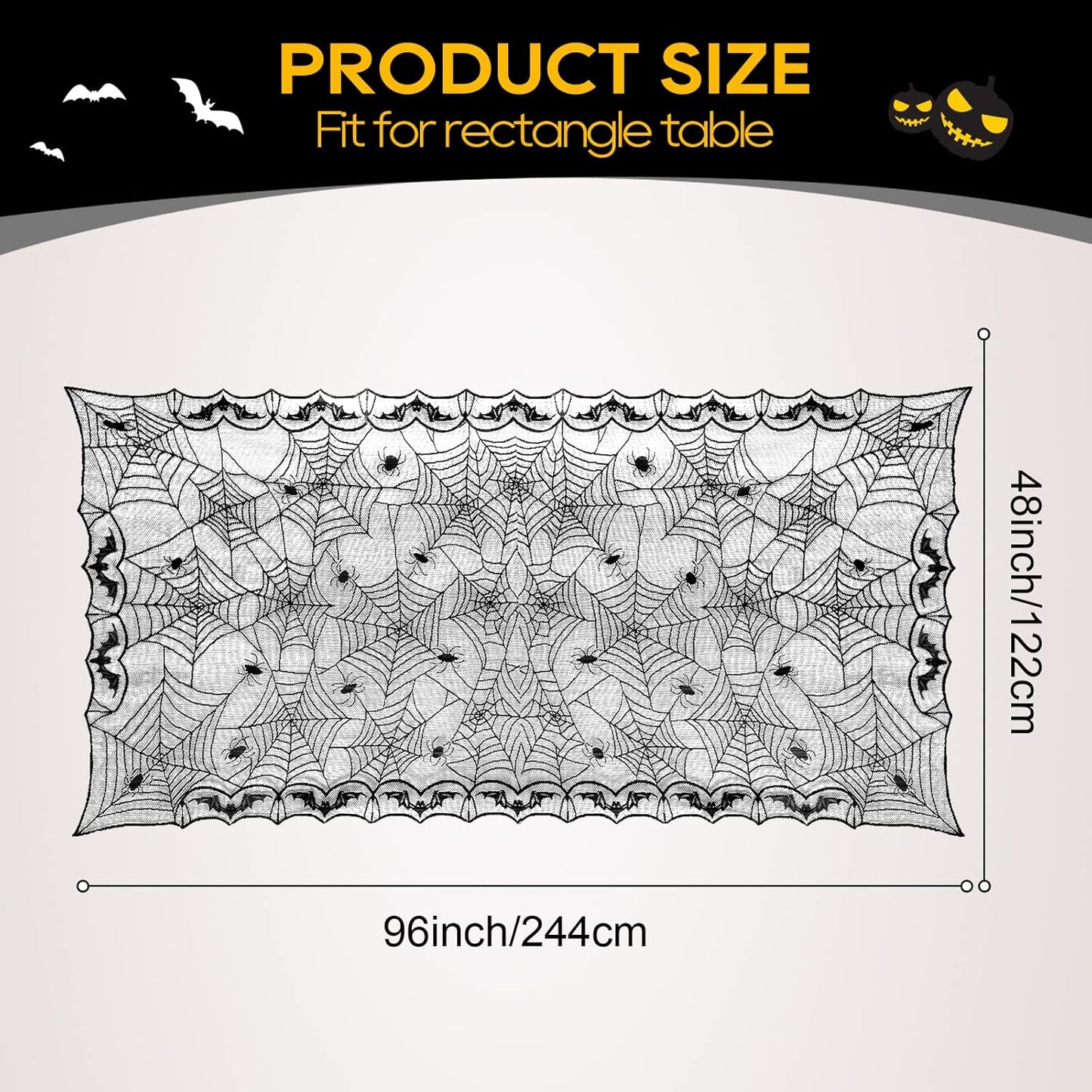eZAKKA Halloween Table Cloth, Spider Web Table Cloth Black Tablecloth Lace Fabric Table Cloths Halloween Table Cover for Rectangle for Parties Gothic Spooky Home Decorations, 48x96 Inch