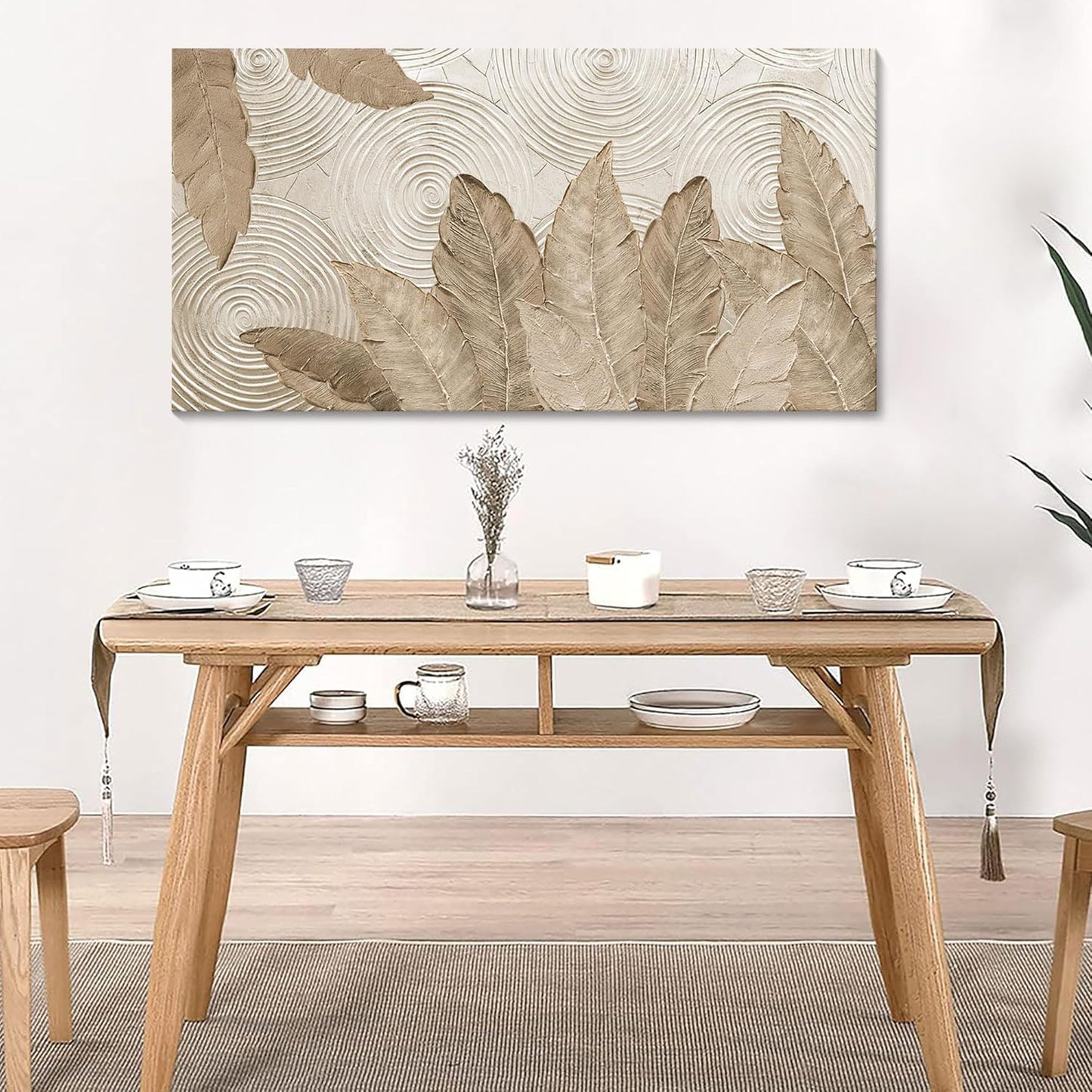 Minimalist & Modern Art for Bedroom Decor Framed Abstract Artwork for Walls Neutral & Contemporary Beige Wall art - Artwork for Living Room and Boho Style Large Abstract Wall Art 24×48IN