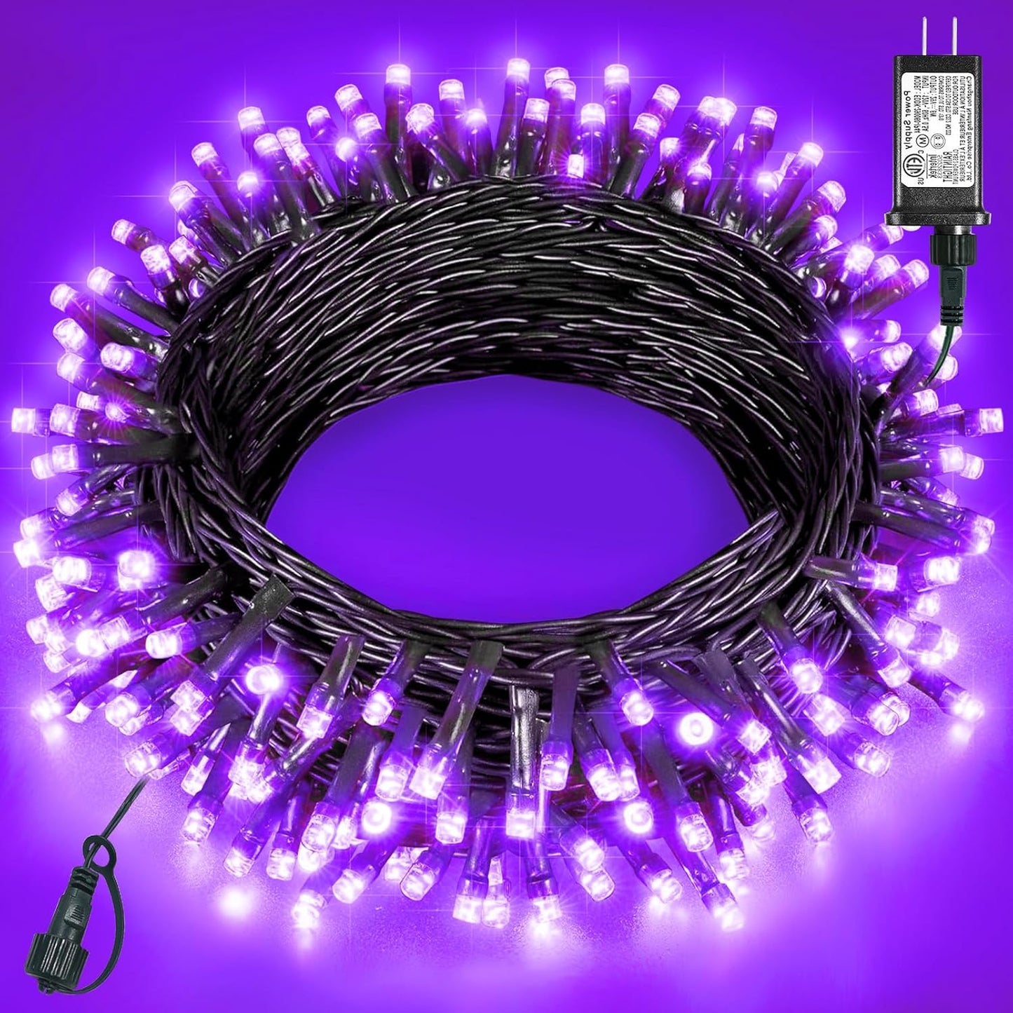 Halloween Lights Outdoor 40FT 120 LED, Green Wire String Lights for Outside Waterproof, 8 Modes Connectable Twinkle Tree Light for Indoor Bedroom Yard Party Holiday Decorations, Purple