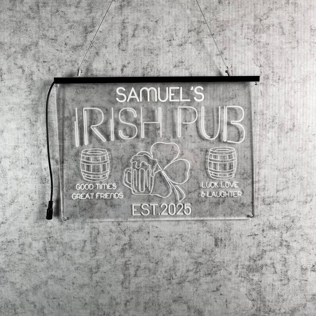 Personalized Irish Pub Signs with Your Name for home wall light up with personalized pub name, man cave accessories, beer themed neon customizable lighted sign