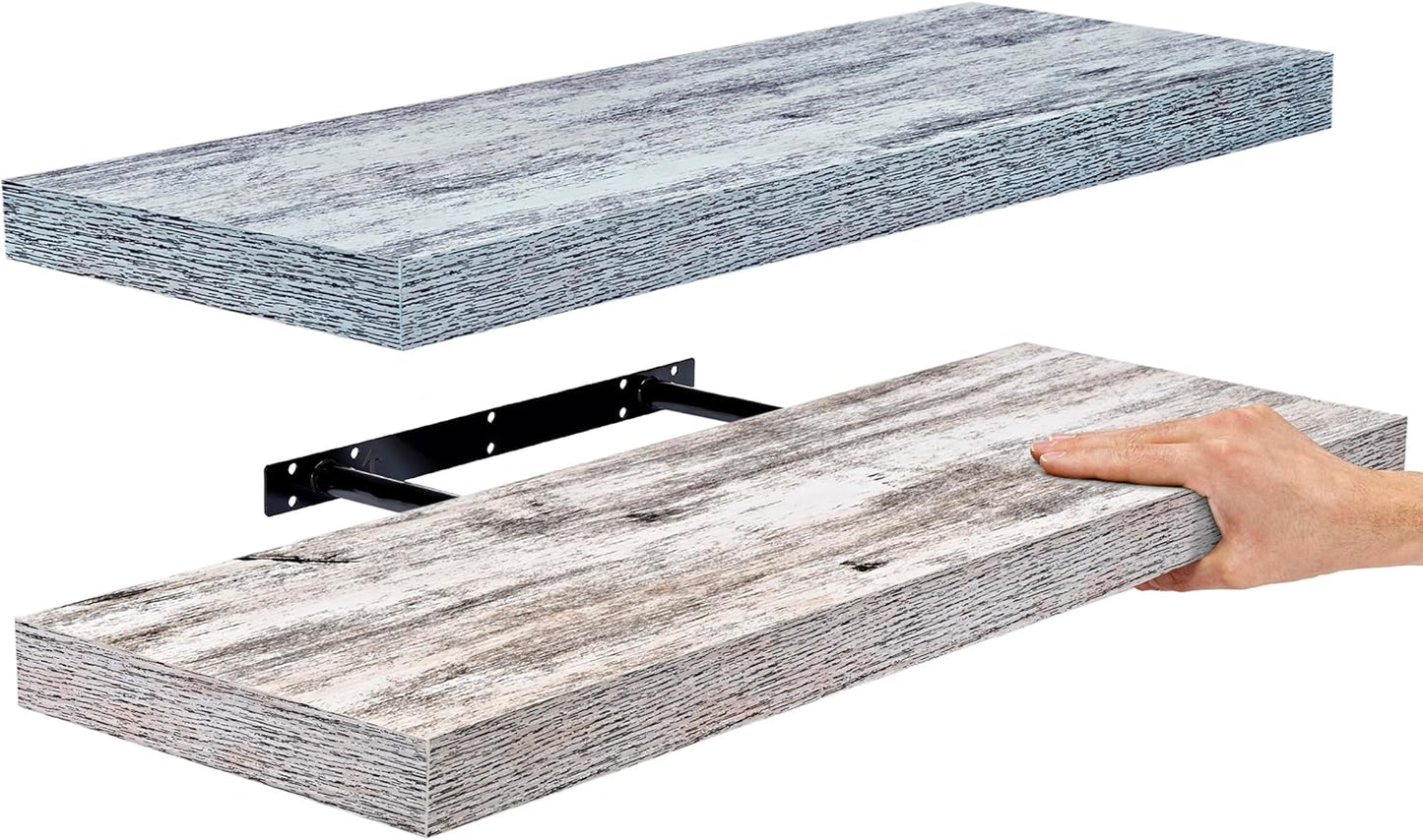 Sorbus Floating Shelf — Hanging Wall Shelves Decoration — Perfect Trophy Display, Photo Frames — Extra Long 24 Inch (Rectangle Shelf Set - Blue White)