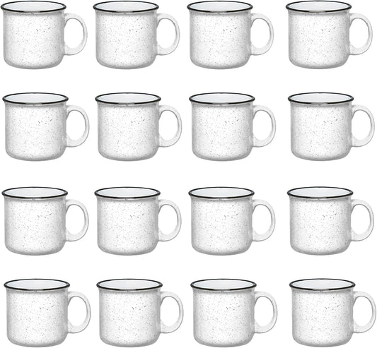 Set of 16 Ceramic Campfire Mugs – 15 Oz, White – Coffee & Tea Cups for Home, Work, Travel, Camping – Customizable, Great for DIY, Events, Companies