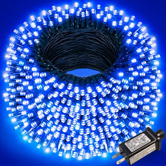 Christmas Lights Outdoor, 262FT 800 LED Christmas String Lights 8 Modes, Green Wire Waterproof Twinkle Tree Light for Indoor House Yard Patio Wedding Holiday Decorations, Blue