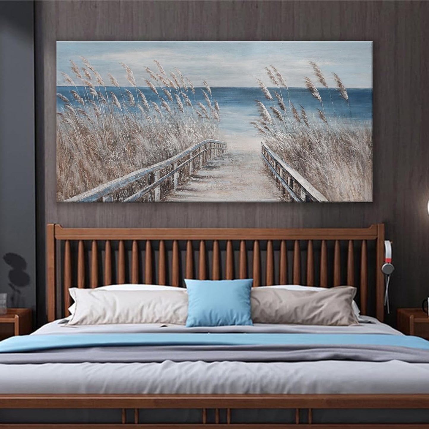 Canvas Wall Art Decor Large Modern Wall Art Decorations Blue Beach Coastal Artwork for Walls Textured Wall Art Prints Pictures Wall Decor Wall Art Bedroom 29"X58" For Room Living Room Office Wall Decor