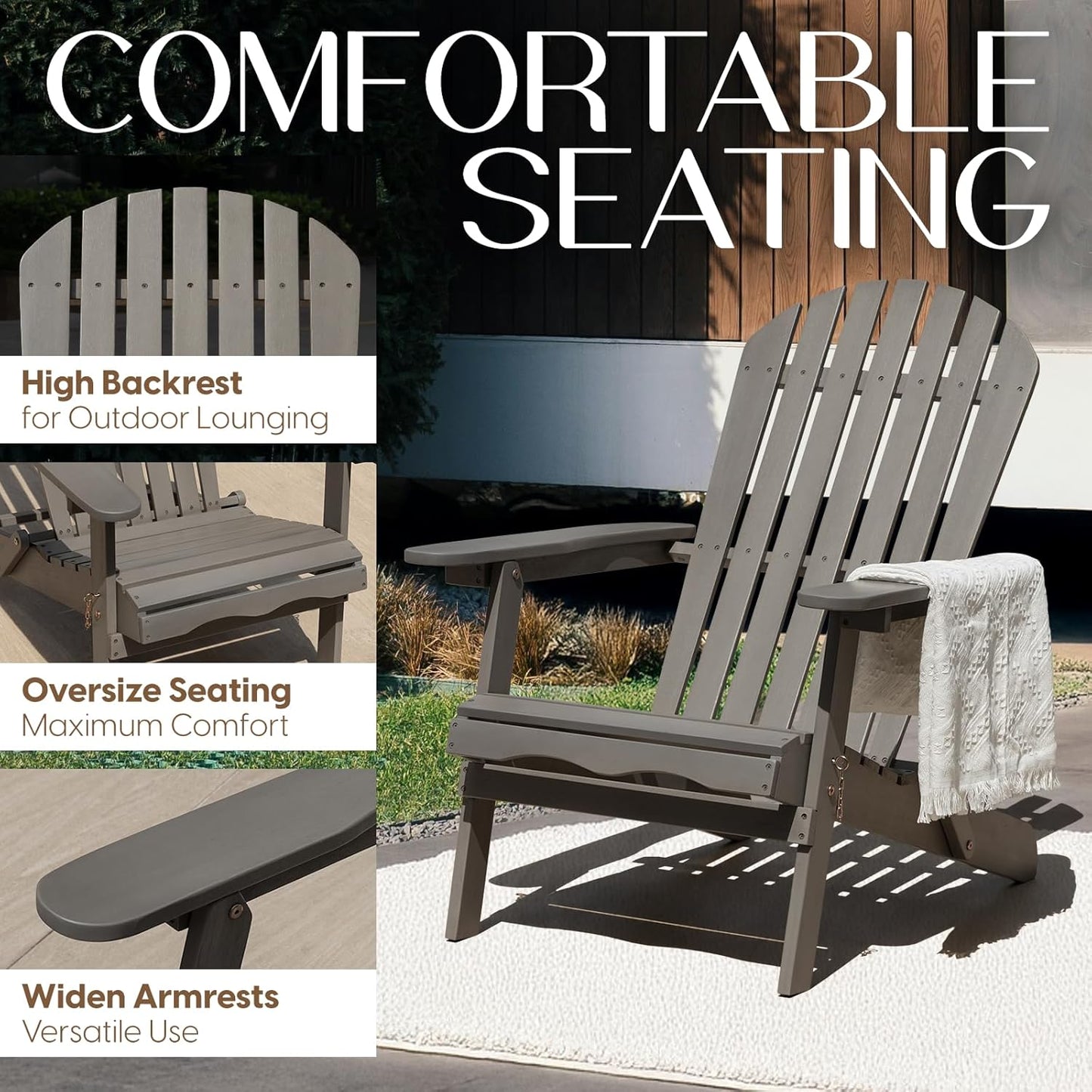 Idzo Outdoor Adirondack Chair Set of 2, Pre-Assembled Backrest, Patio Furniture Set, Outdoor Furniture for Garden, Porch, Deck, Firepit