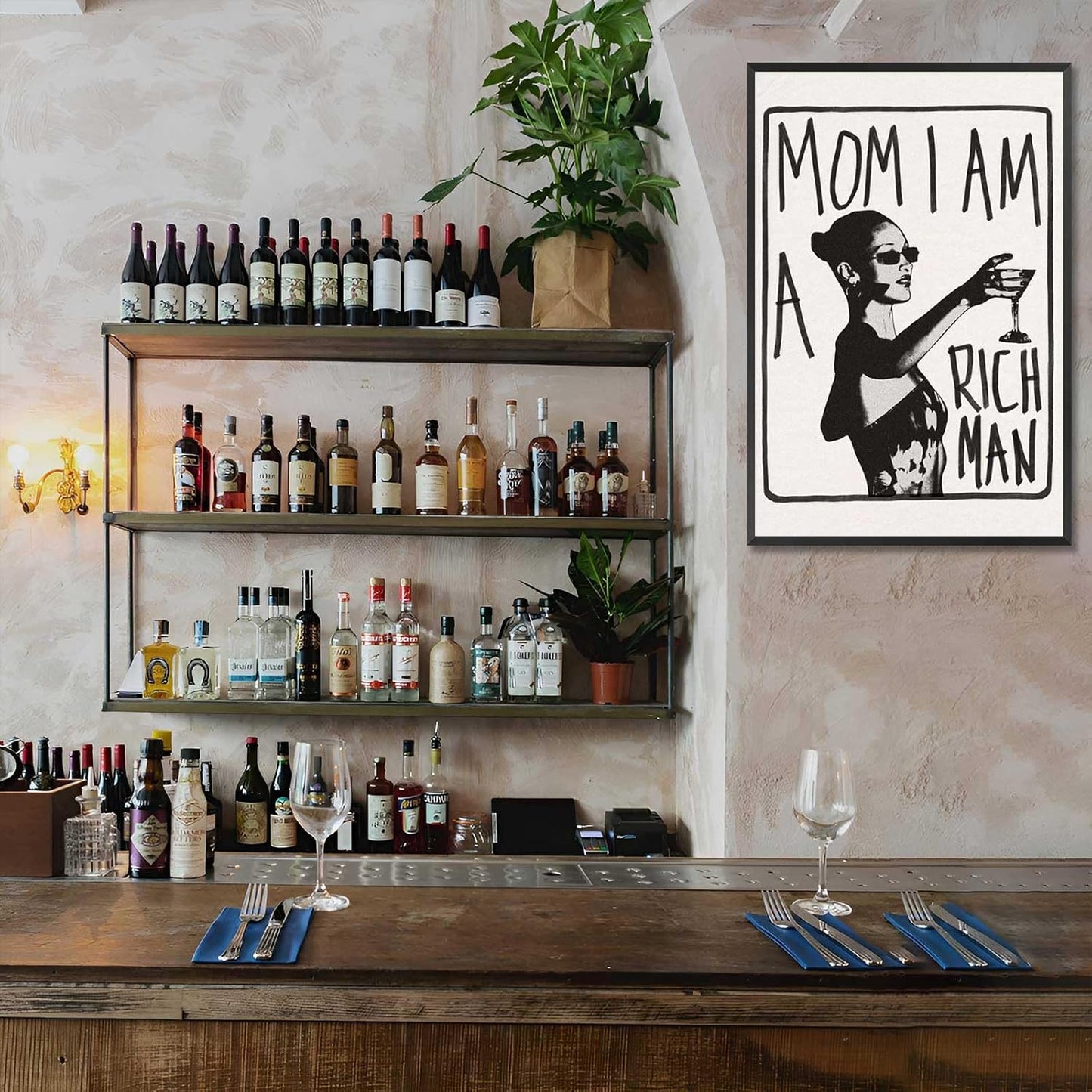 Mom I Am A Rich Man Aesthetic Retro Music Goblet Poster Feminist canvas Wall Art Vintage Bar Cart Wall Decor Preppy Dorm Decor Unique Wall Art prints painting 16x24in Framed