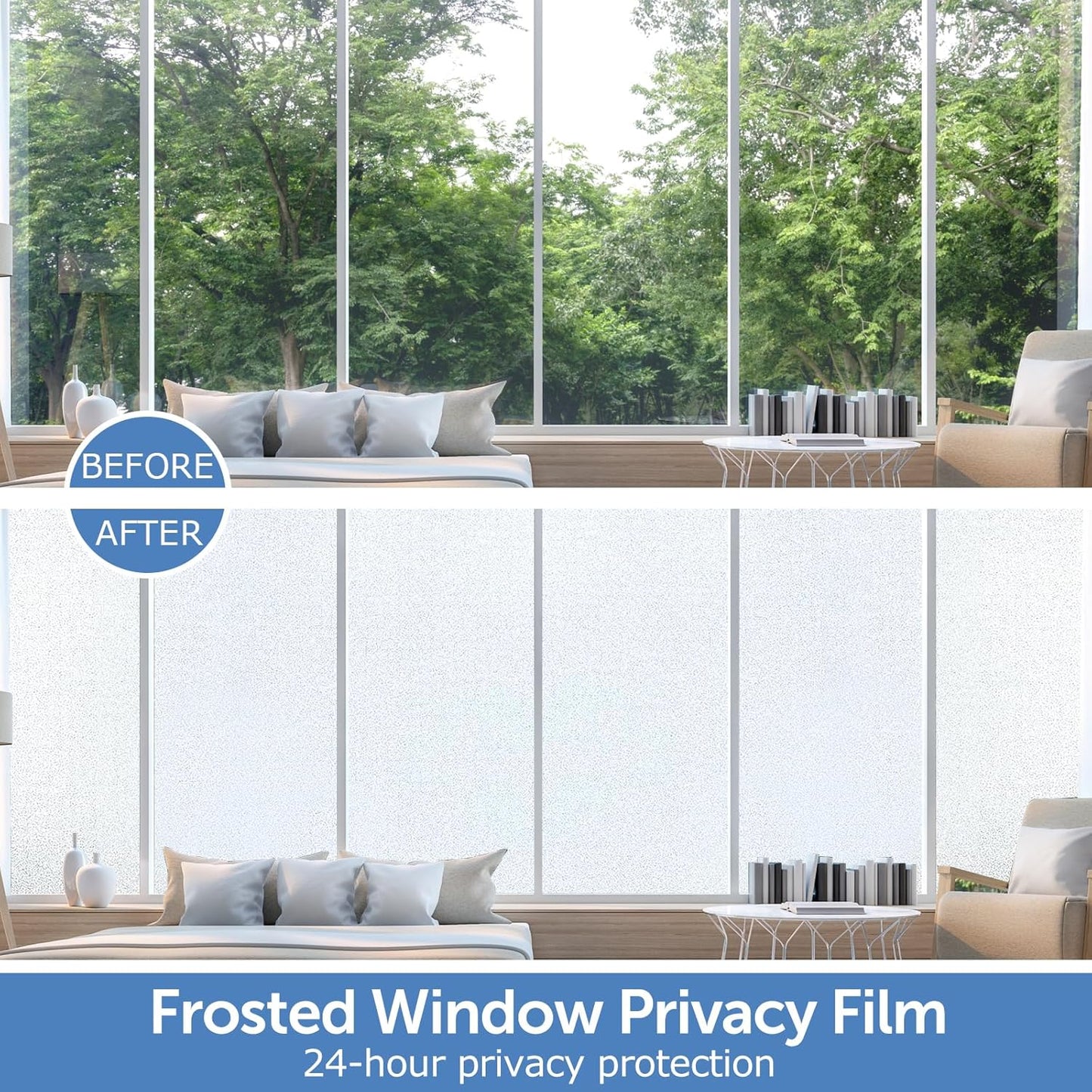 HIDBEA Frosted Window Privacy Film - Non Adhesive Static Cling Glass Stickers Sun UV Blocking Heat Control Door Covering Decals for Home Office, 35.4 x 196.8 Inch