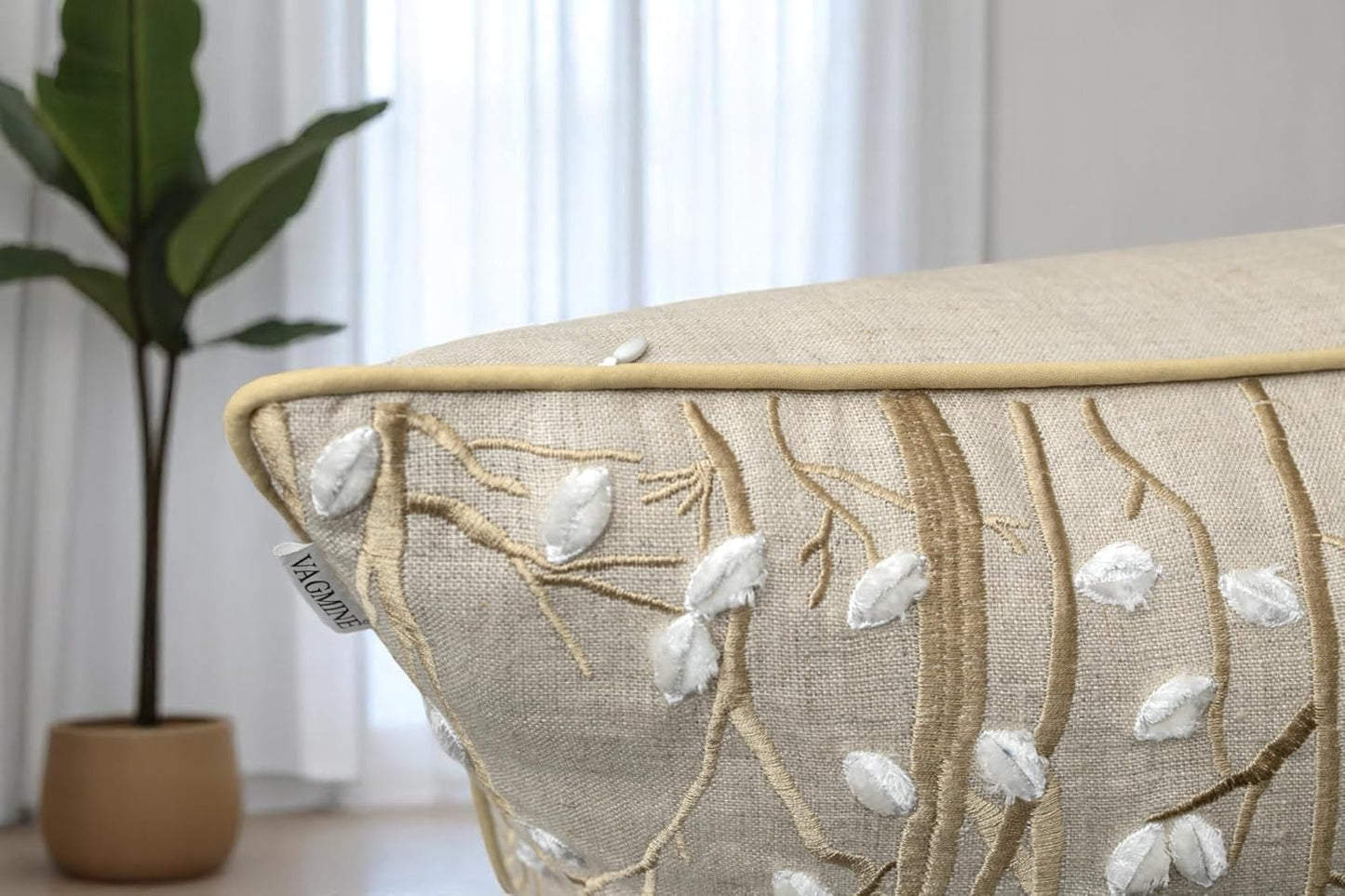 VAGMINE Embroidered Forest Throw Pillow Cover - 20x20 Inches Square - 100% Linen Natural Decorative Cushion Cover - Elegant Embroidery - Rustic Home Accent for Sofa, Bed, Couch, Farmhouse Décor