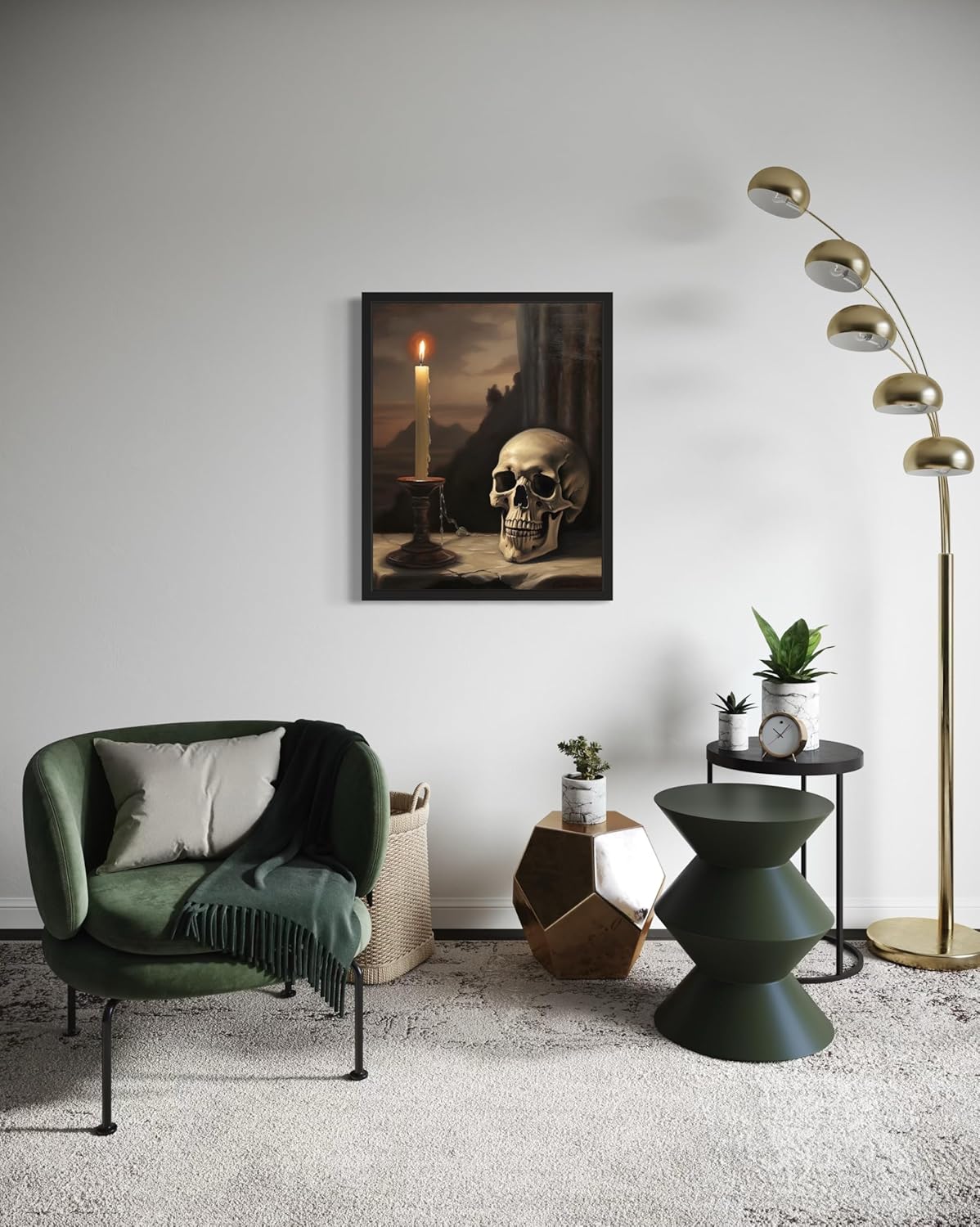 Skull and Candle Poster Art Print, Halloween Scary Vintage Wall Art Academia Spooky Painting Decoration for Horror Prints, Gothic Posters Bedroom Decor 89 (Skull and Candle, 8 x 10 inches, Black Frame)