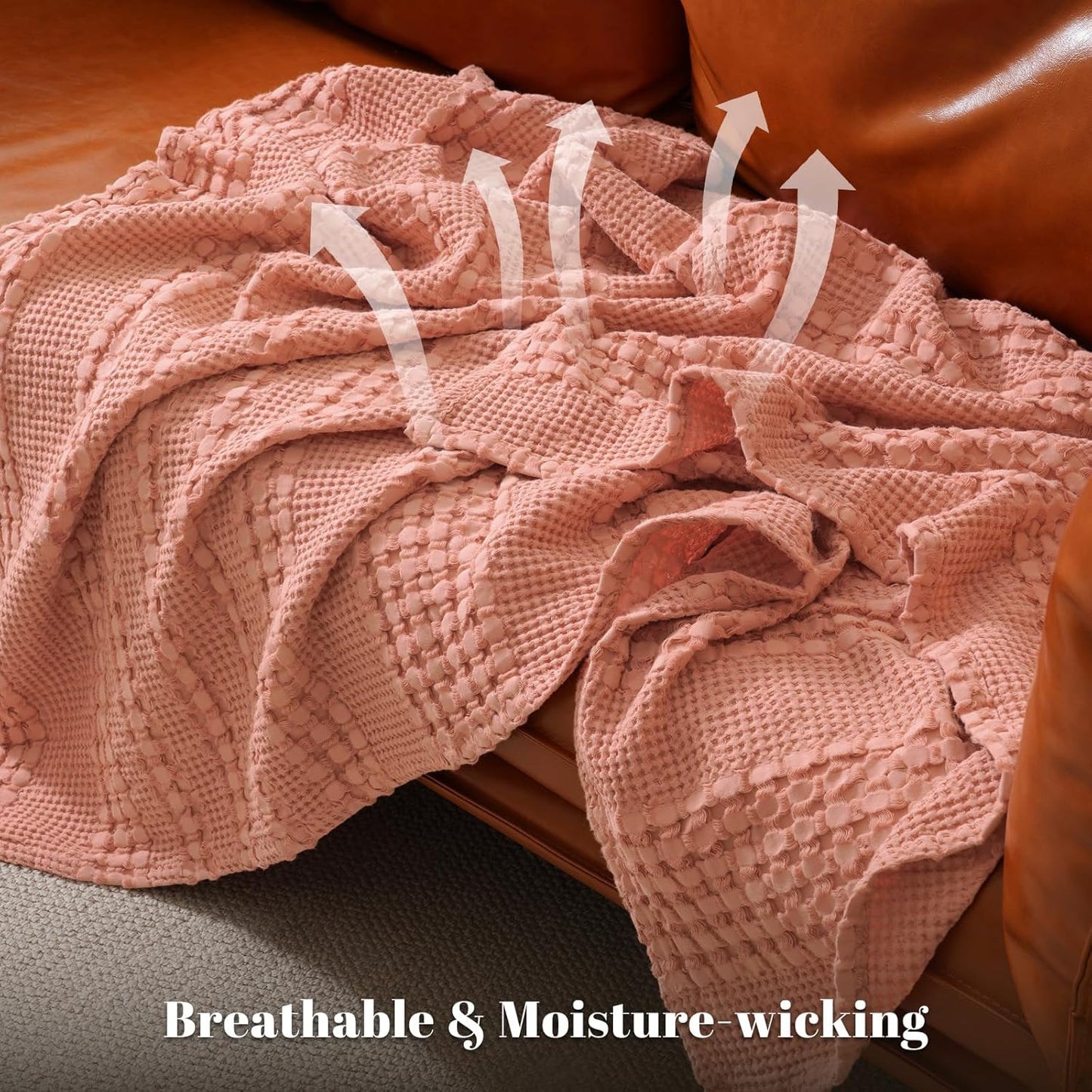 PHF 100% Cotton Waffle Weave Blanket King Size, Soft Lightweight Breathable Cozy Summer Blankets for Bed, Luxury Aesthetic Woven Bedding for Home Decor, 108"x90", Canyon Clay