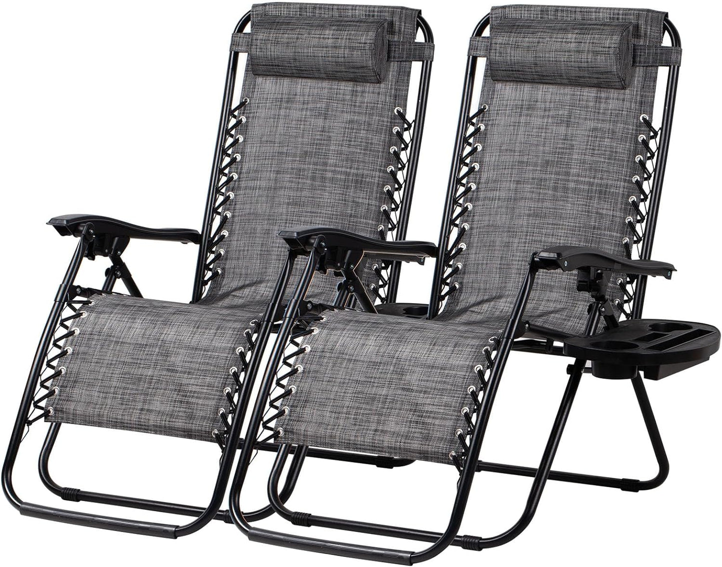 Nazhura Set of 2 Relaxing Recliners Patio Chairs Adjustable Steel Mesh Zero Gravity Lounge Chair Beach Chairs with Pillow and Cup Holder(Grey)