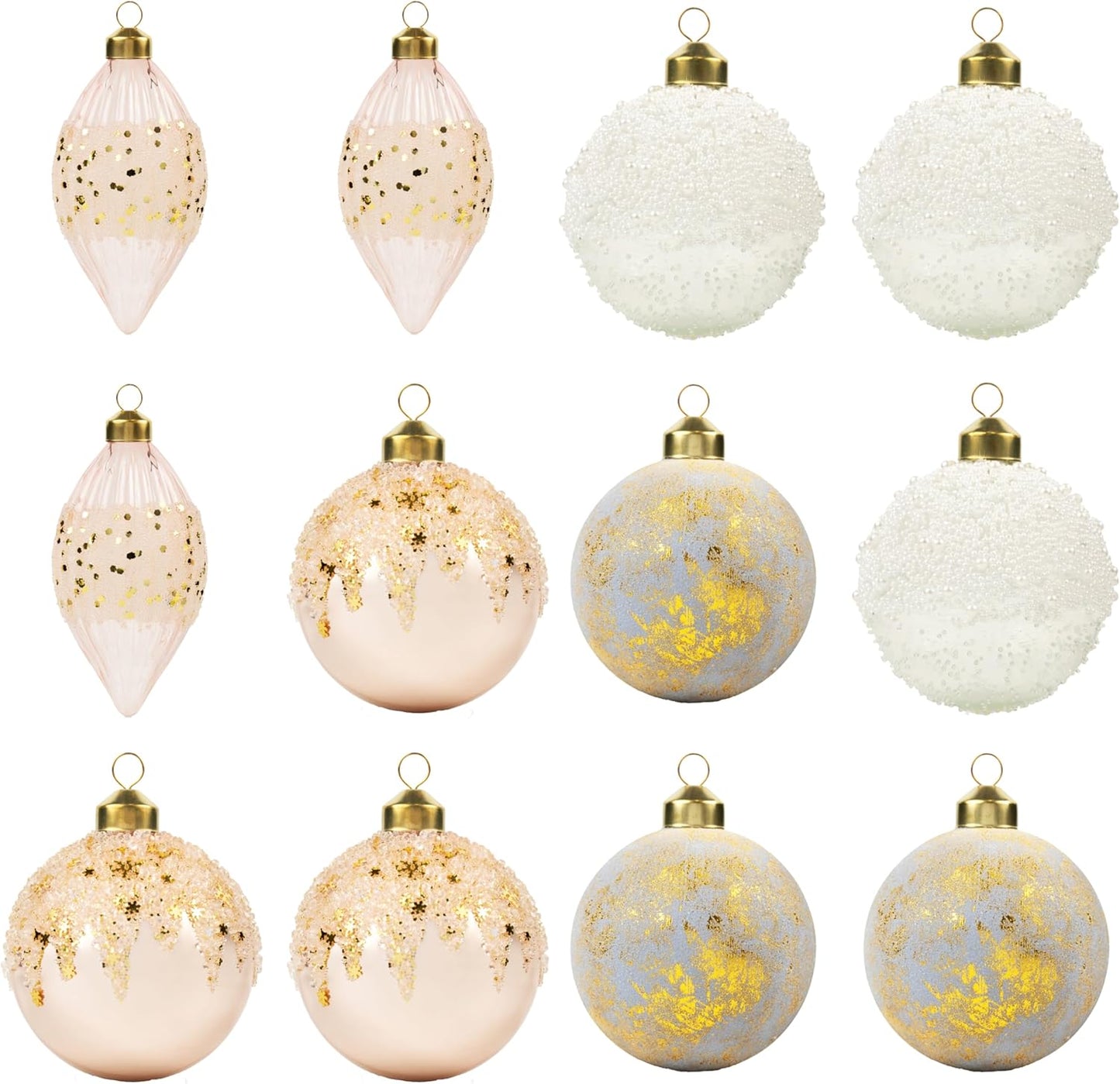 Papyrus 12 Piece Soft Snow Glass Ornament Set, 3.15" Dia, 4 Styles Equally Assorted