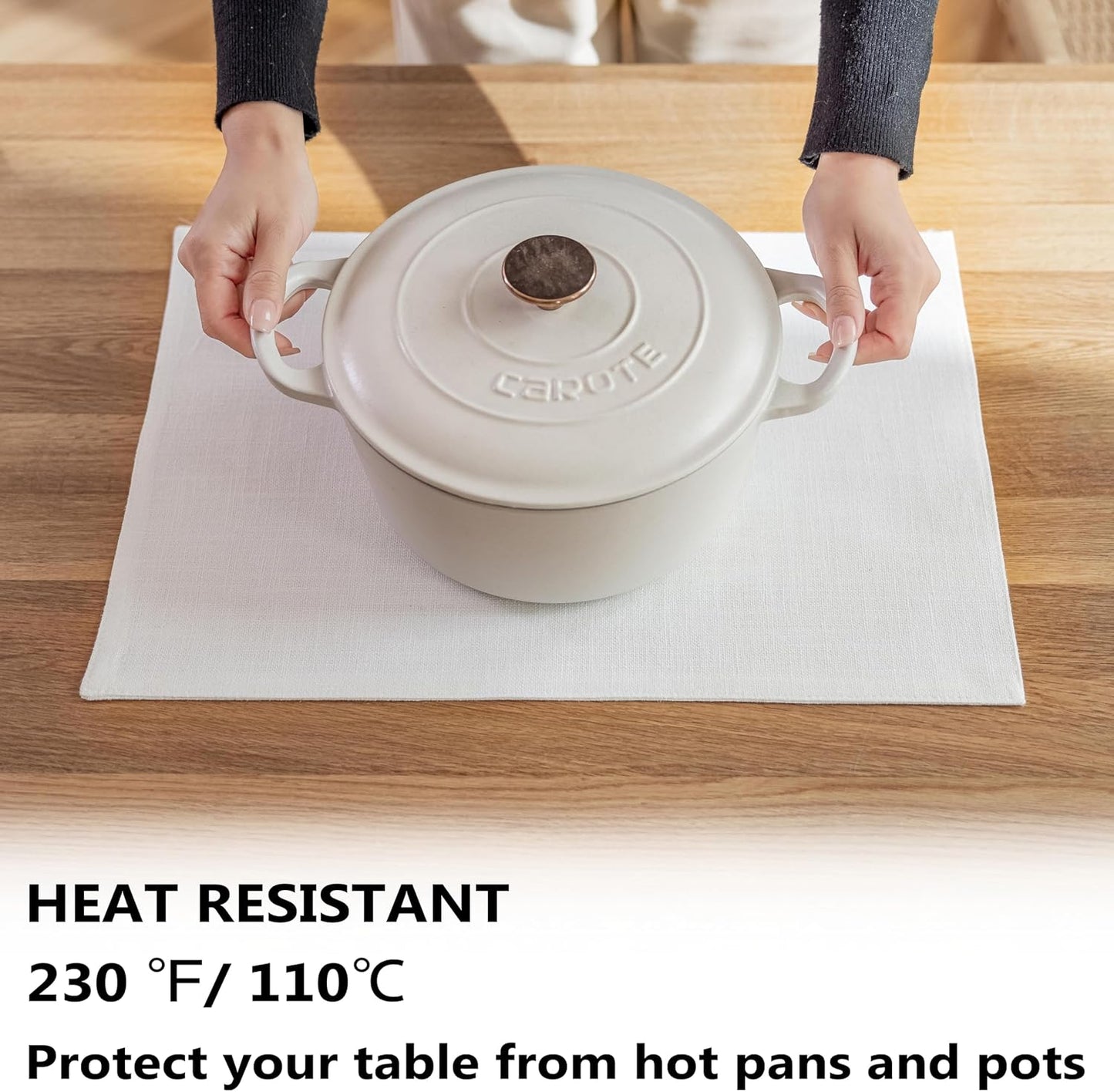 Demetex White Placemats Set of 6 Heat Resistant Linen Place Mats Washable Dining Table Plate Mat for Holiday Wedding Kitchen Decor, Pure White