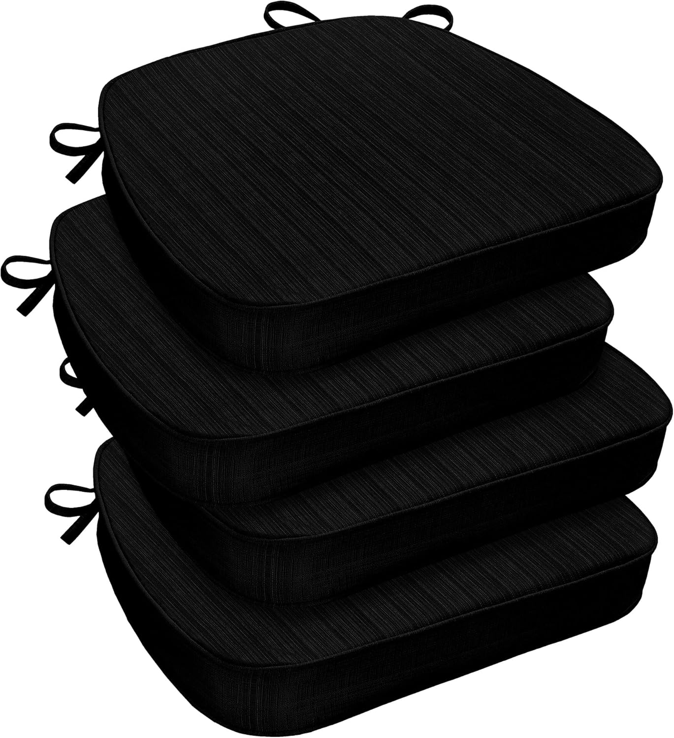 downluxe Chair Cushions for Dining Chairs, Waterproof Kitchen Chair Pads, Non-Slip Dining Seat Cushion with Ties, 17" x 16" x 2.5", Black, 4 Pack
