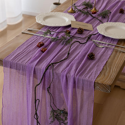 Table Runner Lavender Gauze Rustic Boho Lilac Cheesecloth Grape Table Runner 120 Inch 10 FT for Wedding Baby Bridal Shower Birthday Bridgerton Party Long Sheer Home Decorations