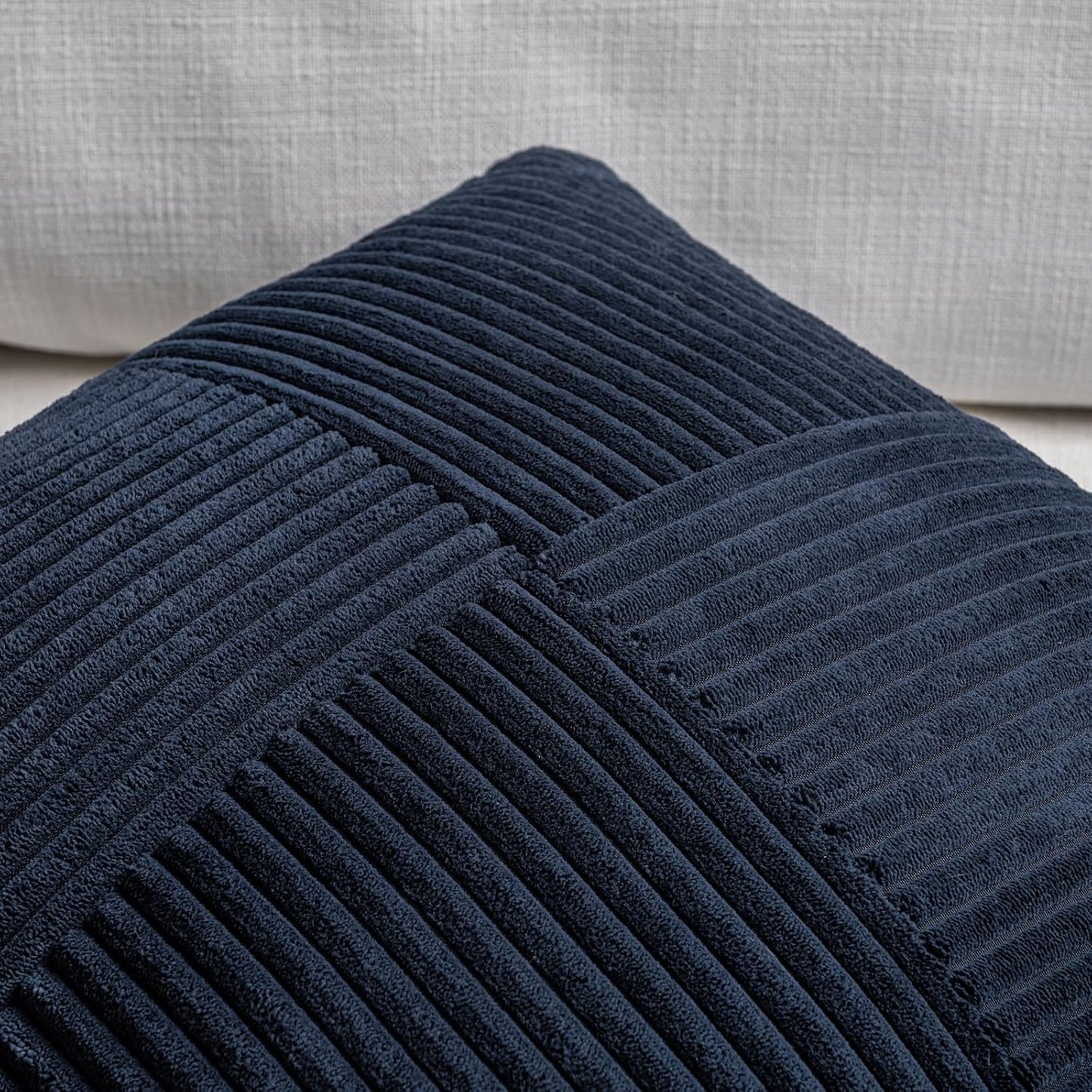 Fancy Homi 2 Packs Navy Blue Decorative Throw Pillow Covers 18x18 Inch for Living Room Couch Bed, Rustic Farmhouse Boho Home Decor, Soft Corss Corduroy Patchwork Textured Square Cushion Case 45x45 cm