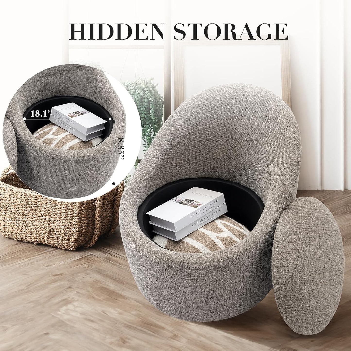 COLAMY Swivel Accent Chair Set of 2, 360° Swivel Round Chair with Hidden Storage, Modern Small Barrel Armchair for Living Room/Bedroom, LightGrey