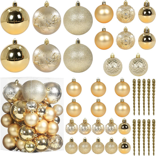 Christmas Ball Ornaments for Christmas Decorations - 41 Pieces Xmas Tree Shatterproof Gold Ball Ornaments with Hanging Loop for Holiday and Seasonal Decoration