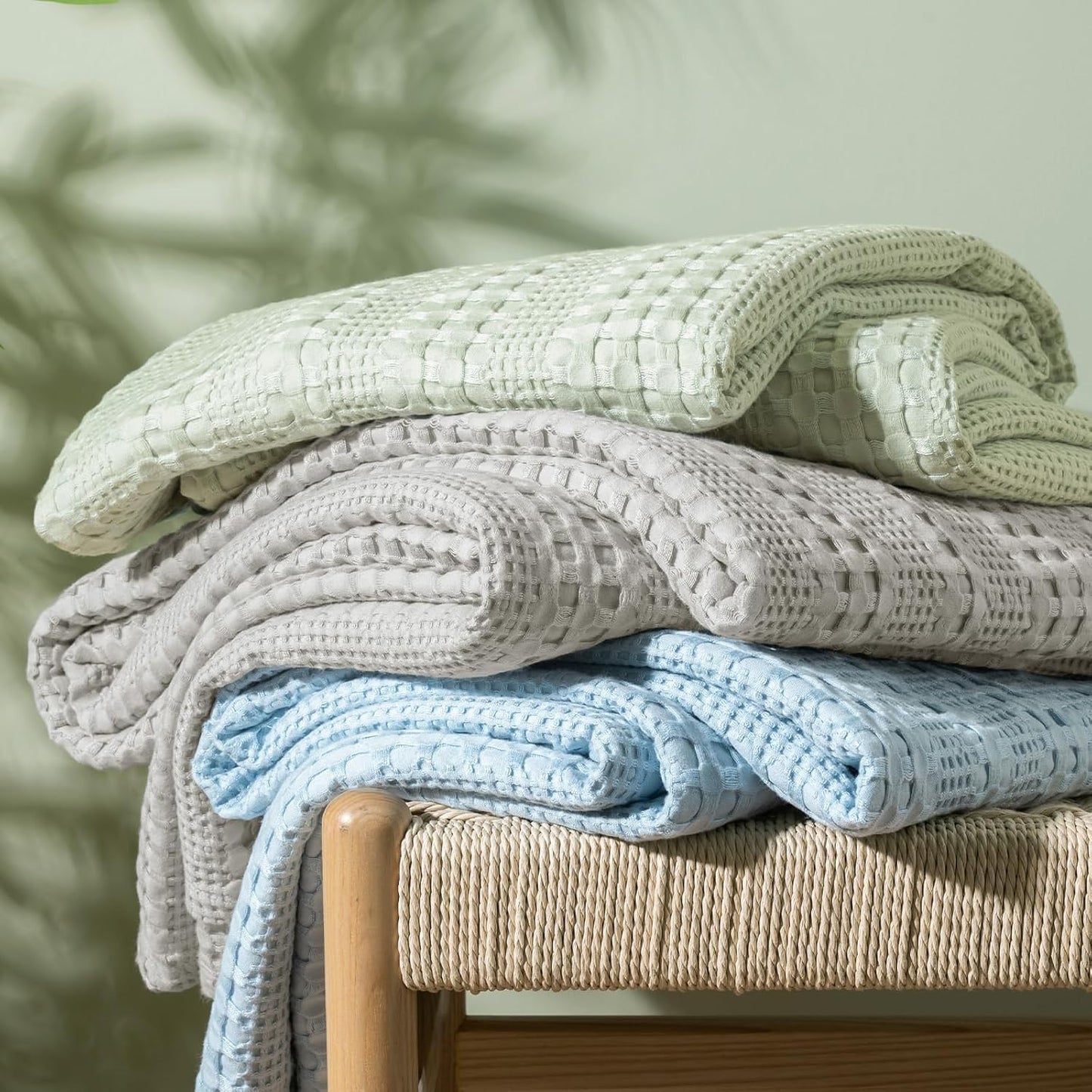 PHF Cooling Waffle Blanket King Size, Lightweight 60% Rayon Derived Bamboo & 40% Cotton Breathable Blanket for Hot Sleepers, Soft and Luxury for Bed Couch and Sofa, 104"x90", Mint