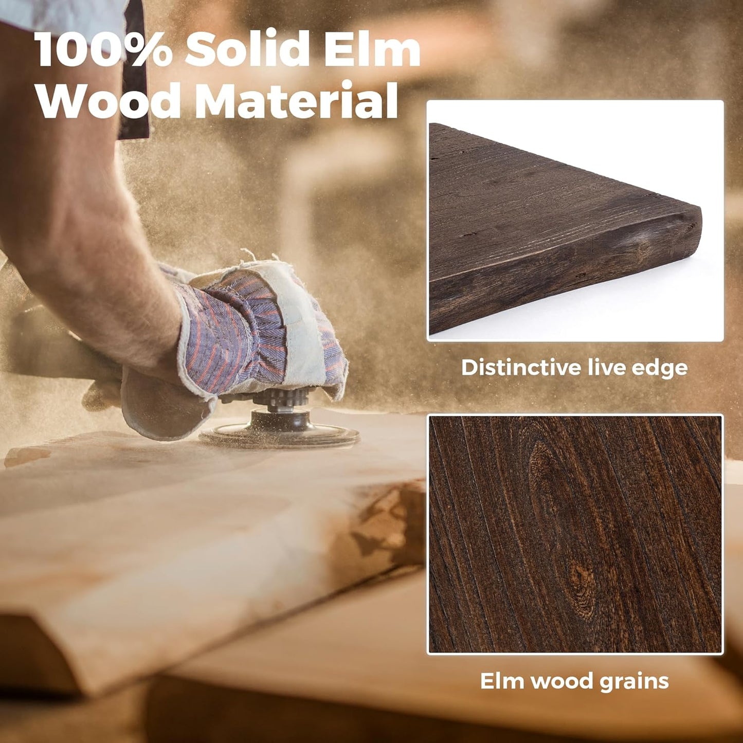 RICHFOCUS Live Edge Elm Floating Shelves - 24" W x 9.3" D Rustic Solid Wood Wall Shelves with Invisible Bracket, Wall-Mounted for Living Room, Bedroom, Kitchen Storage & Display, Set of 2, Walnut