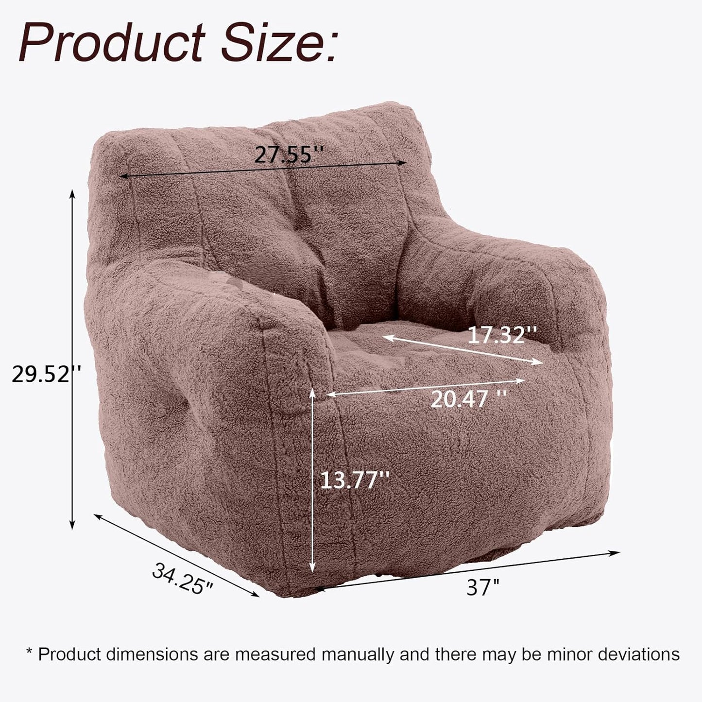 Recaceik Bean Bag Chairs, Tufted Soft Stuffed Bean Bag Chair with Filler, Fluffy Lazy Sofa Chair Lounger, Comfy Giant Bean Bag Chair for Bedroom, Living Room, Brown