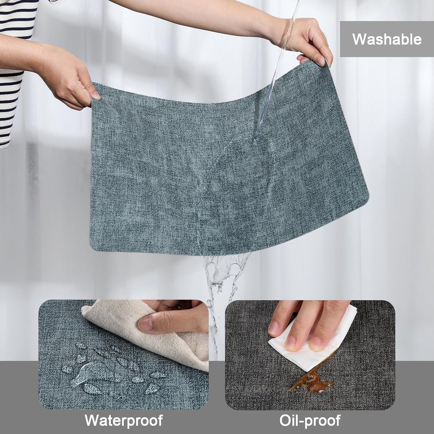 Myir JUN Dual Sided Faux Leather Placemats Set of 4 - Indoor/Outdoor Square Non-Slip Washable Table Mats (Gray Light Blue, Set of 4)