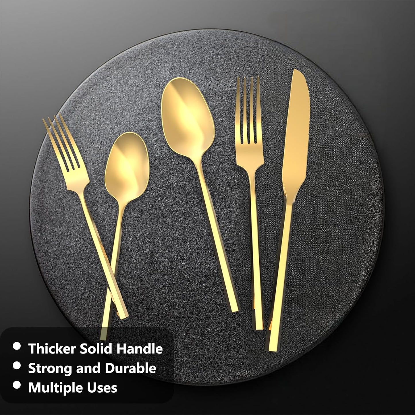Gold 20 Piece Stainless Steel Silverware Set, Handle Flatware, Modern Mirror Finish Cutlery Set, Service for 4, Dishwasher Safe