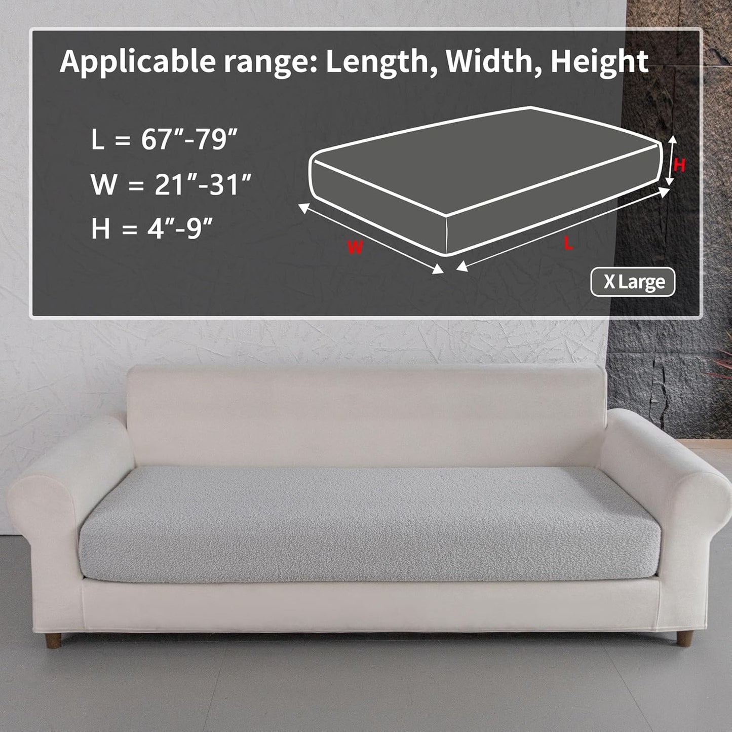 Couch Cushion Covers for Sectional Sofa, Stretch Soft Sofa Slipcovers Washable Wear-Resistant Universal Furniture Protector for Living Room(1 Piece Oversized Cover, Light Gray)