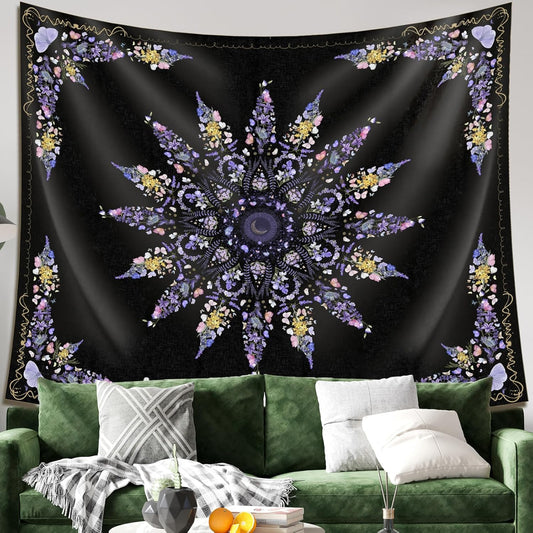 Damanse Floral Tapestry Wall Hanging Cute,Boho Wall Tapestry for Bedroom Aesthetic,Mandala Living Room Decor for Teen Girls (Purple, 49.20" x 59.10")