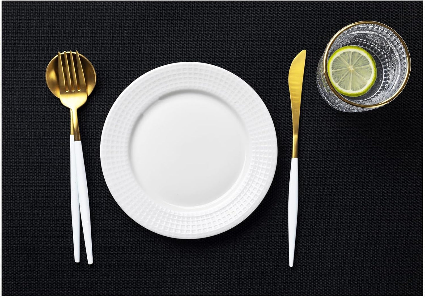 LEXMORE PlaceMats Set of 12 Vinyl/Plastic Woven Place Mats for Kitchen Table Indoor/Outdoor Washable PlaceMat Wipeable Dining Table Mats(Black)