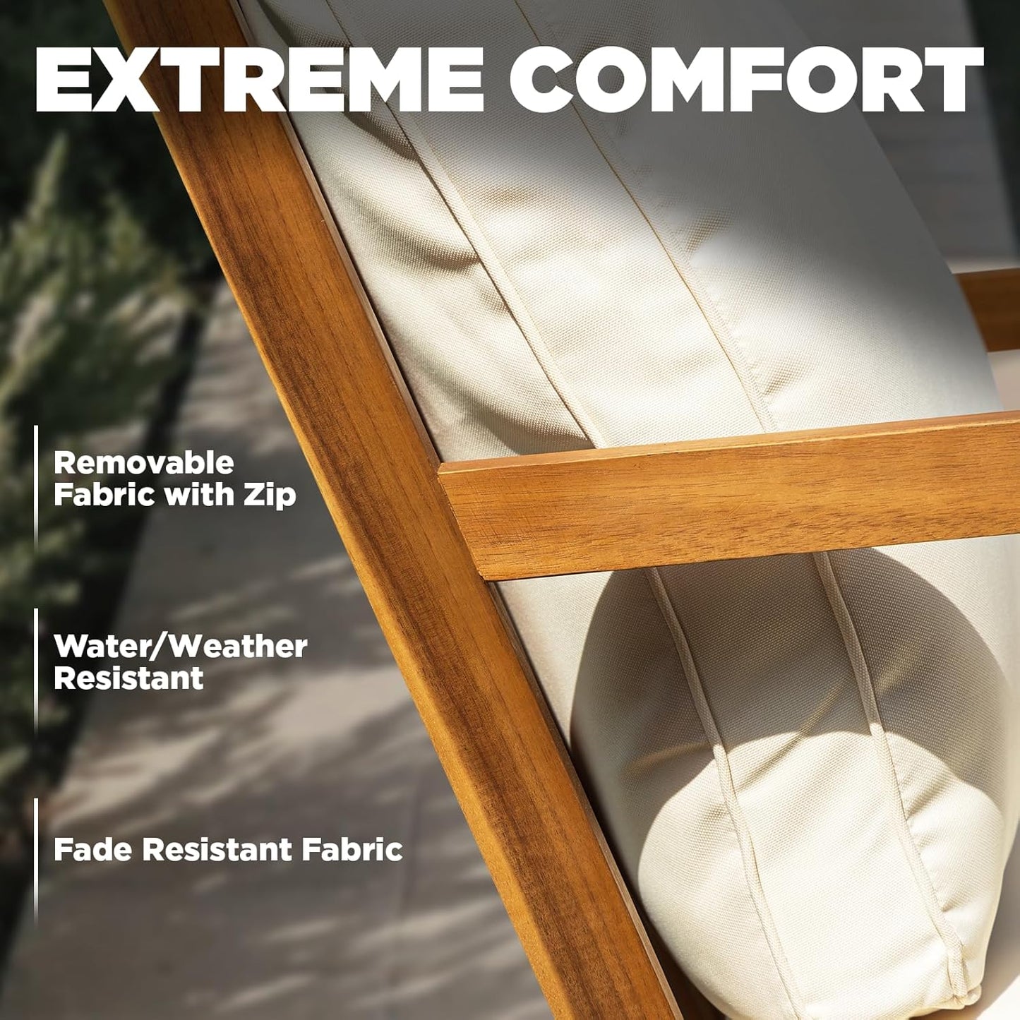 IDZO Club Rocking Chair 500lbs Capacity with Inclined Backrest, Thick Foam Cushion, Solid Acacia Wood Rocker for Patio, Backyard, Balcony, Porch