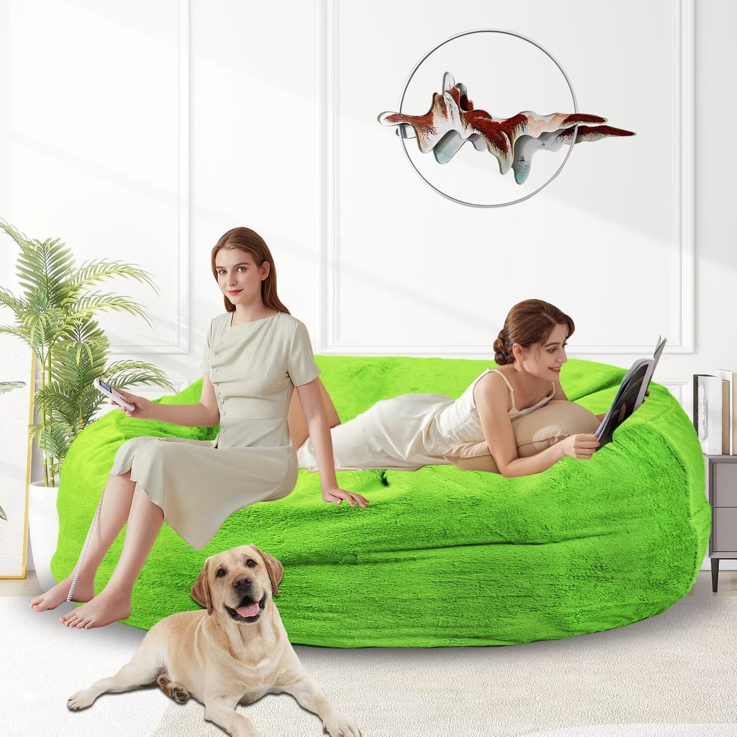 Bean Bag Chair for Adults 5FT,Soft Removable Cover for Teens/Girls Bedroom,Fluffy Giant Round Floor Beanbag Lounger Chairs (No Filler,Green)