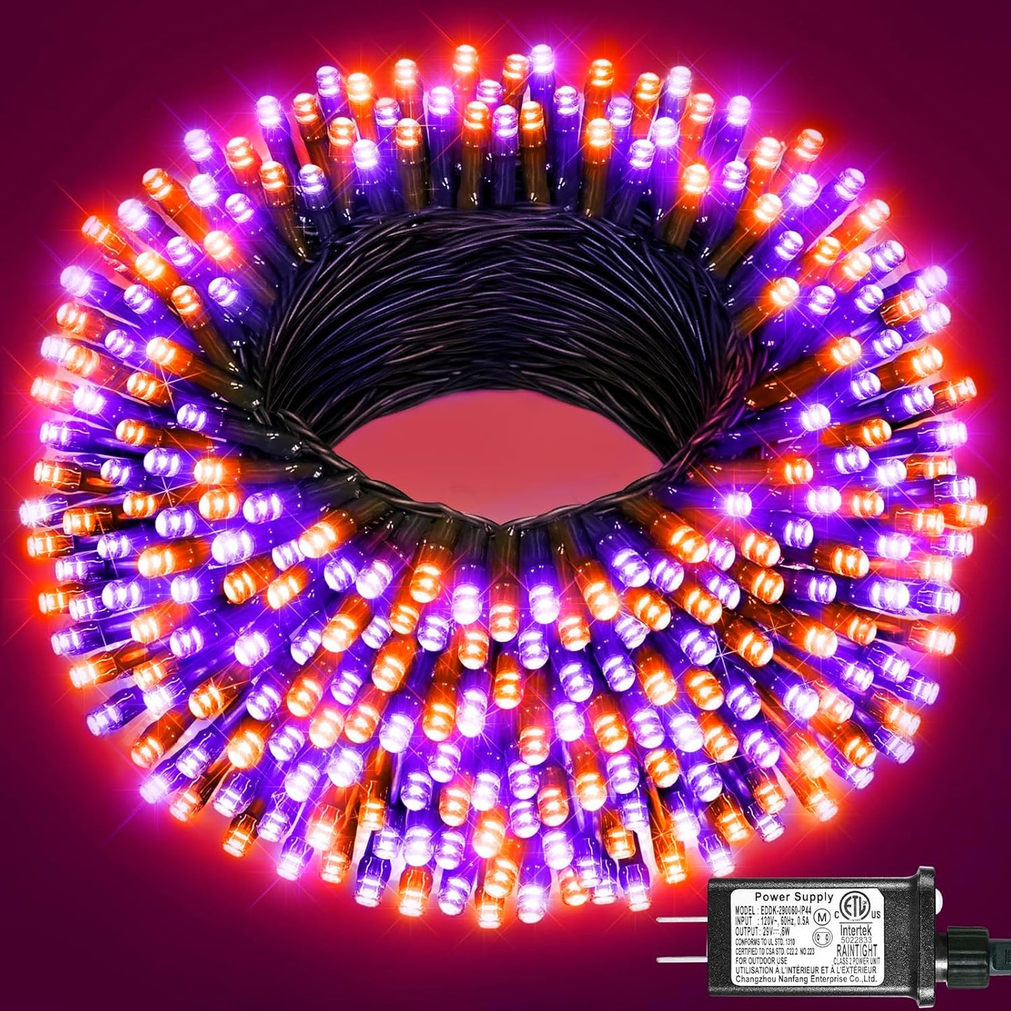 Purple and Orange Halloween Lights, 100FT 300 LED String Lights for Outside with 8 Modes Waterproof, Plug in Green Wire Twinkle Light for Indoor Tree Patio Garden Party House Holiday Decor