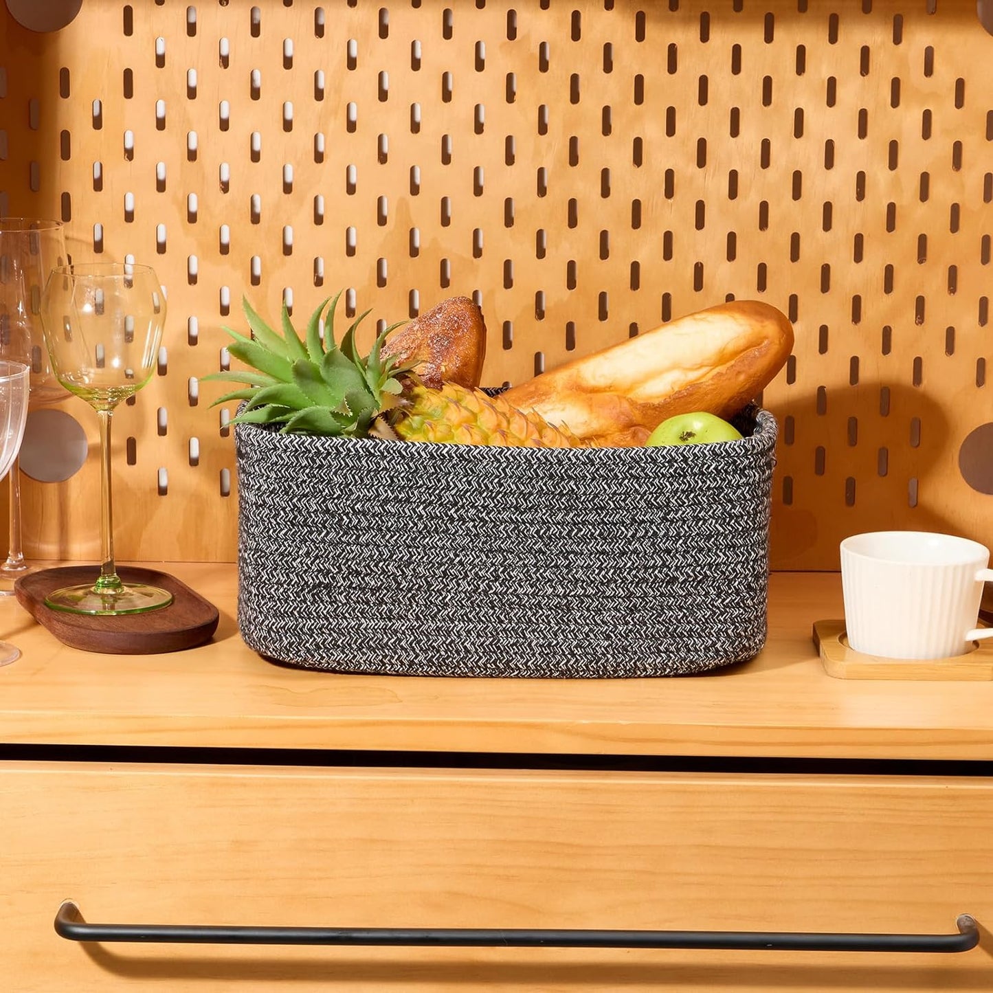 Small Storage Baskets for Organizing | Closet Organizer Bins | Shelf Toy Basket | Woven Rope Baskets | Cube Decorative Box | Shallow Basket | 13x8.5x5.1” | 4 Packs Dark Gray