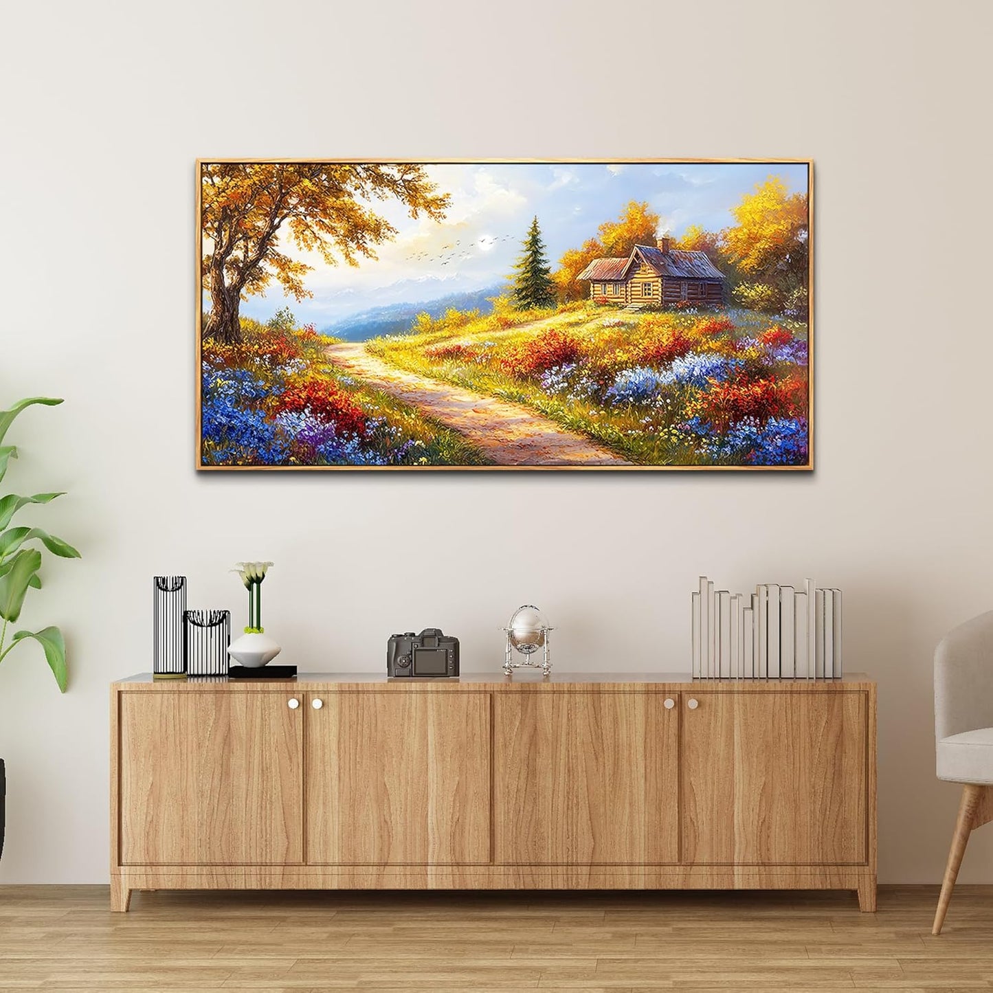 KELIYUAN Large Wall Art For Living Room Framed Canvas Wall Decor For Farmhouse Office Wall Pictures For Bedroom Landscape Painting Prints Dining Room Kitchen Modern Home Decor Wood Framed 24"X48"