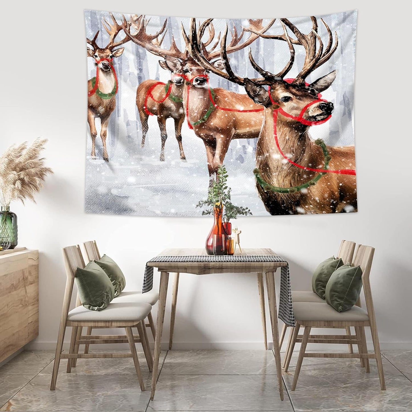 QGHOT Winter Tapestry Wall Hanging Winter Forest Backdrop Christmas Snowy Deer Wall Decor Snow Elk Tapestries for Bedroom Living Room Dorm Party Decoration, Small