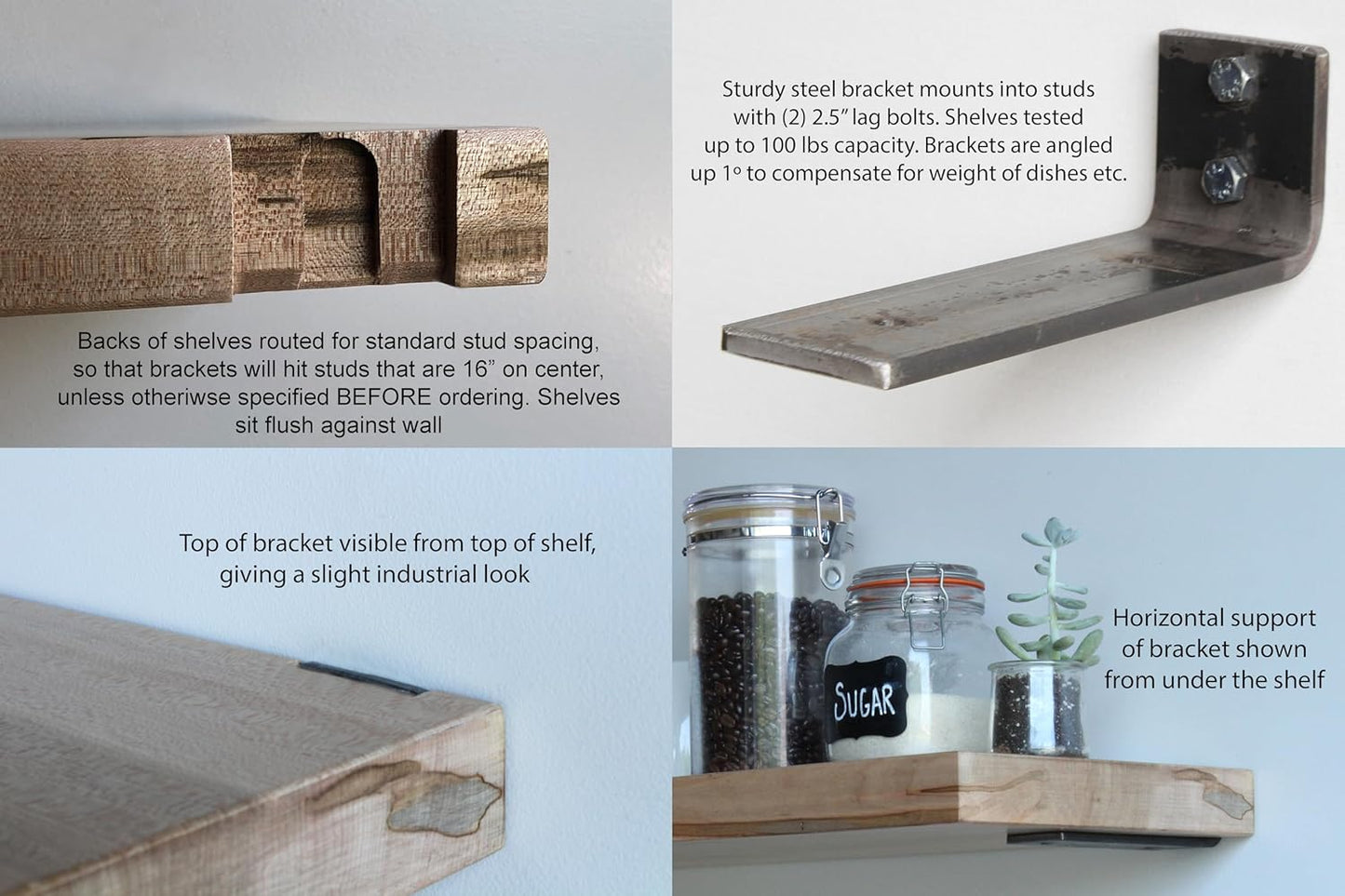 Urban Legacy Deep Floating Shelves | Wormy Maple with Furniture Grade Clear Coat | Low Profile Brackets | Set of 2 (36" x 11" x 2")