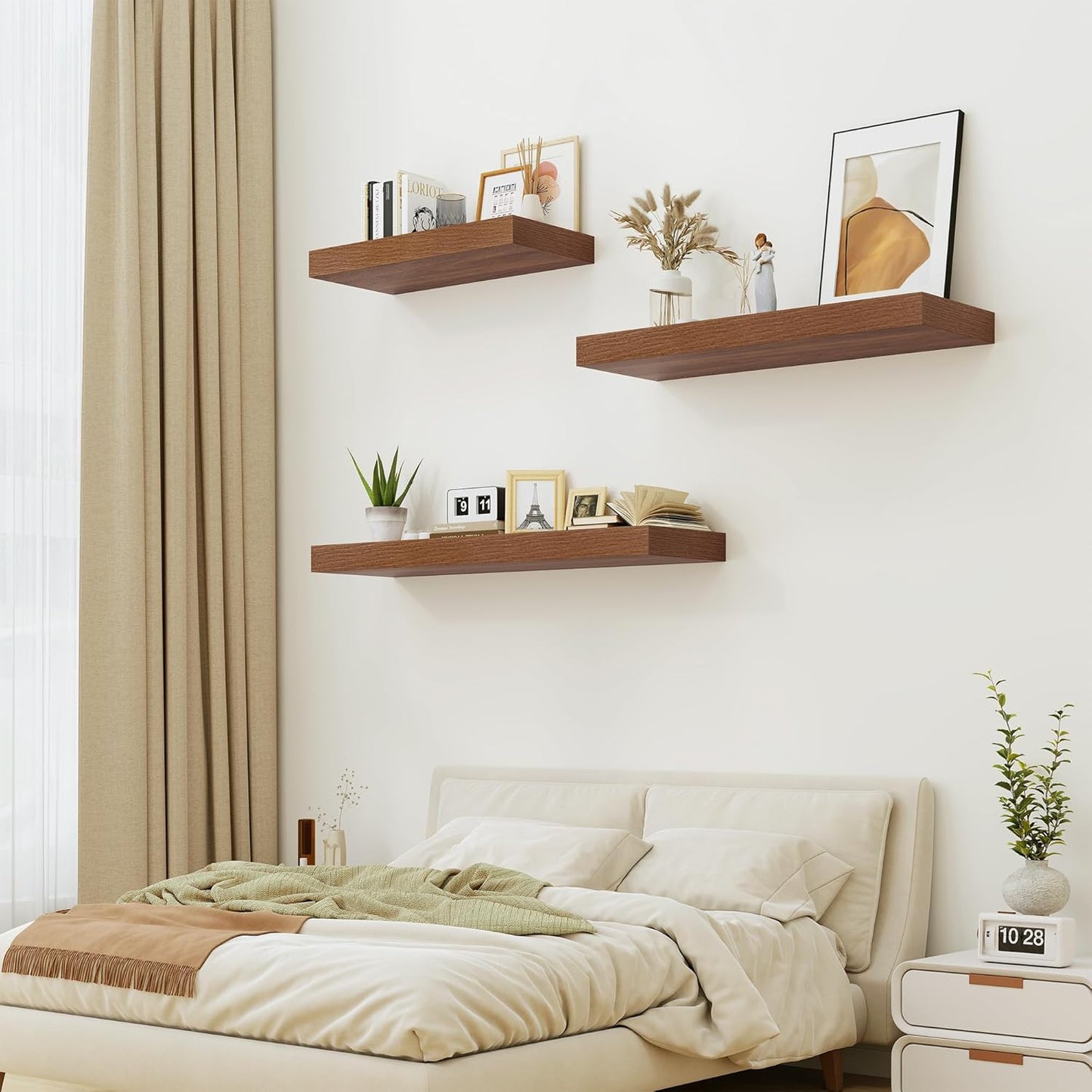 Heimlove 12" Deep Floating Shelves for Wall, 24 Inch Wall Shelf Bathroom Shelves Set of 1, Wall Mounted Shelves for Books Living Room Laundry Room Bedroom Kitchen Home Office, Walnut