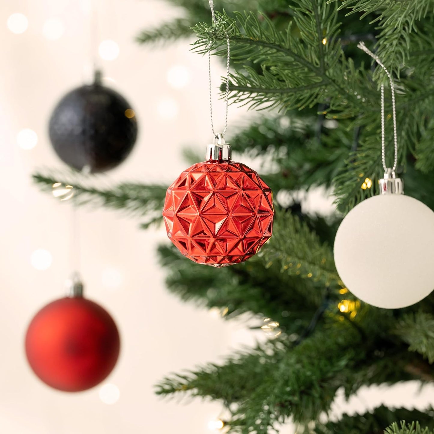 Valery Madelyn Christmas Tree Decorations Ornament Set for Fall Halloween, 50ct 2.36 Inches Red and Black Shatterproof Christmas Ball Ornaments Hanging Xmas Holiday Party Decor