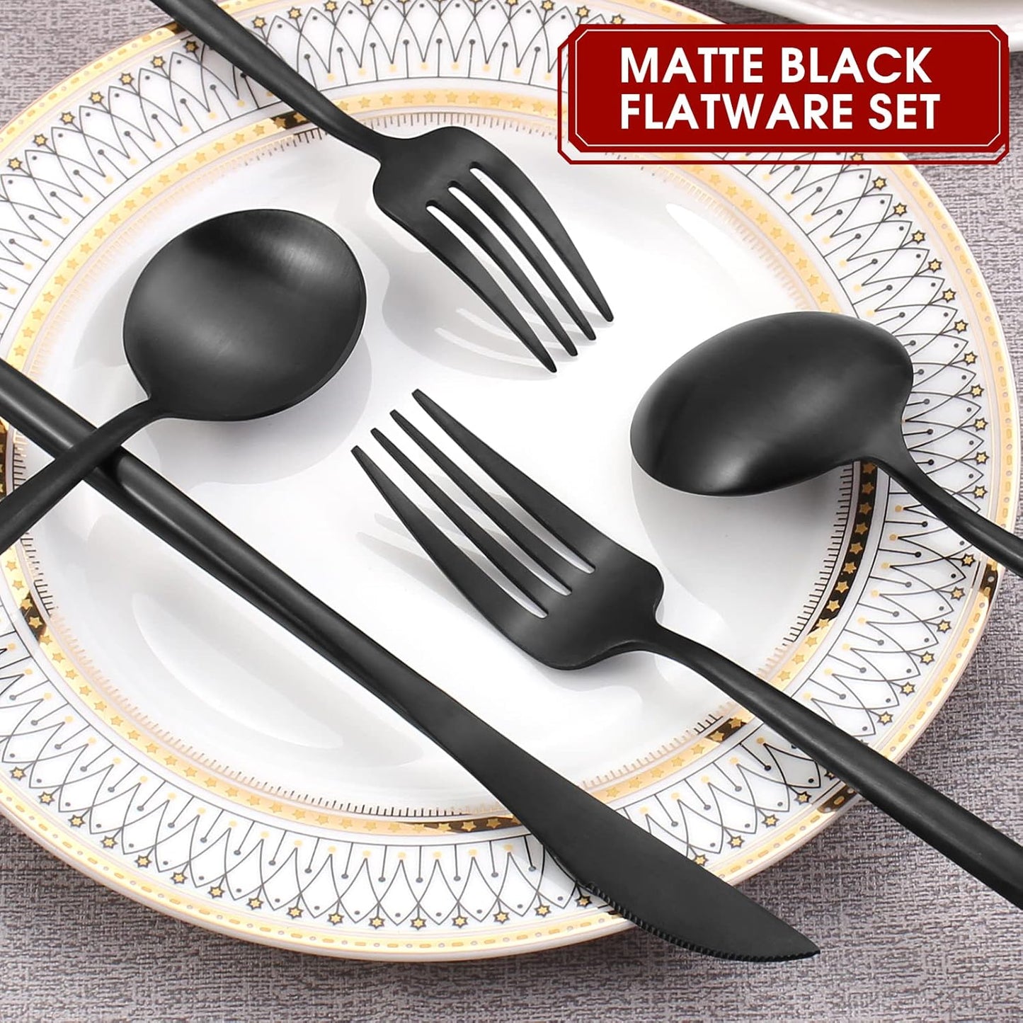Matte Black Silverware Set, 40-Piece Stainless Steel Flatware Set, Tableware Cutlery Set Service for 8, Satin Finish Utensils Set, Knife Fork Spoon Set for Home and Restaurant, Dishwasher Safe