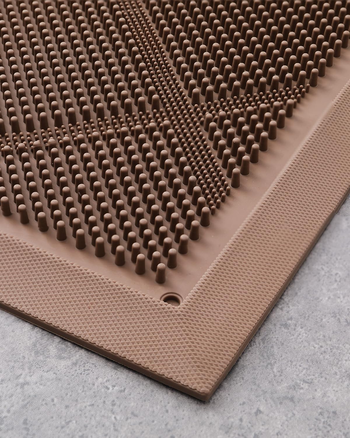 DEXI Front Door Mats Outside Entrance, 17x36 Rubber Waterproof Dirt Trapping Entry Mat for Entryway, Heavy Duty Non-Slip Low-Profile Welcome Doormat All Weather for Patio, Brown