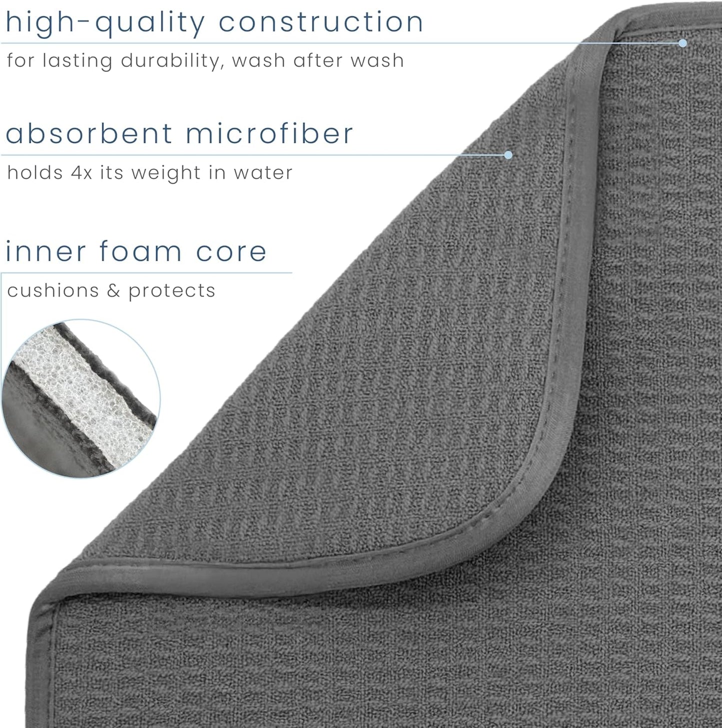 S&T INC. Dish Drying Mat Jumbo, 18” x 30”, Absorbent Microfiber Kitchen Counter Mat, Dish Drying Pad for Dishes, Utensils, Pots and Pans, Jumbo, Charcoal