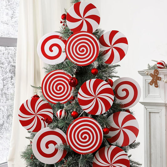 Christmas Decorations Indoor Tree Picks: 12 pcs Large Red White Peppermint Lollipop Christmas Picks for Tree, Cute Candy Picks Ornaments for Xmas Tree Topper Home Office Holiday Party Vase Decor