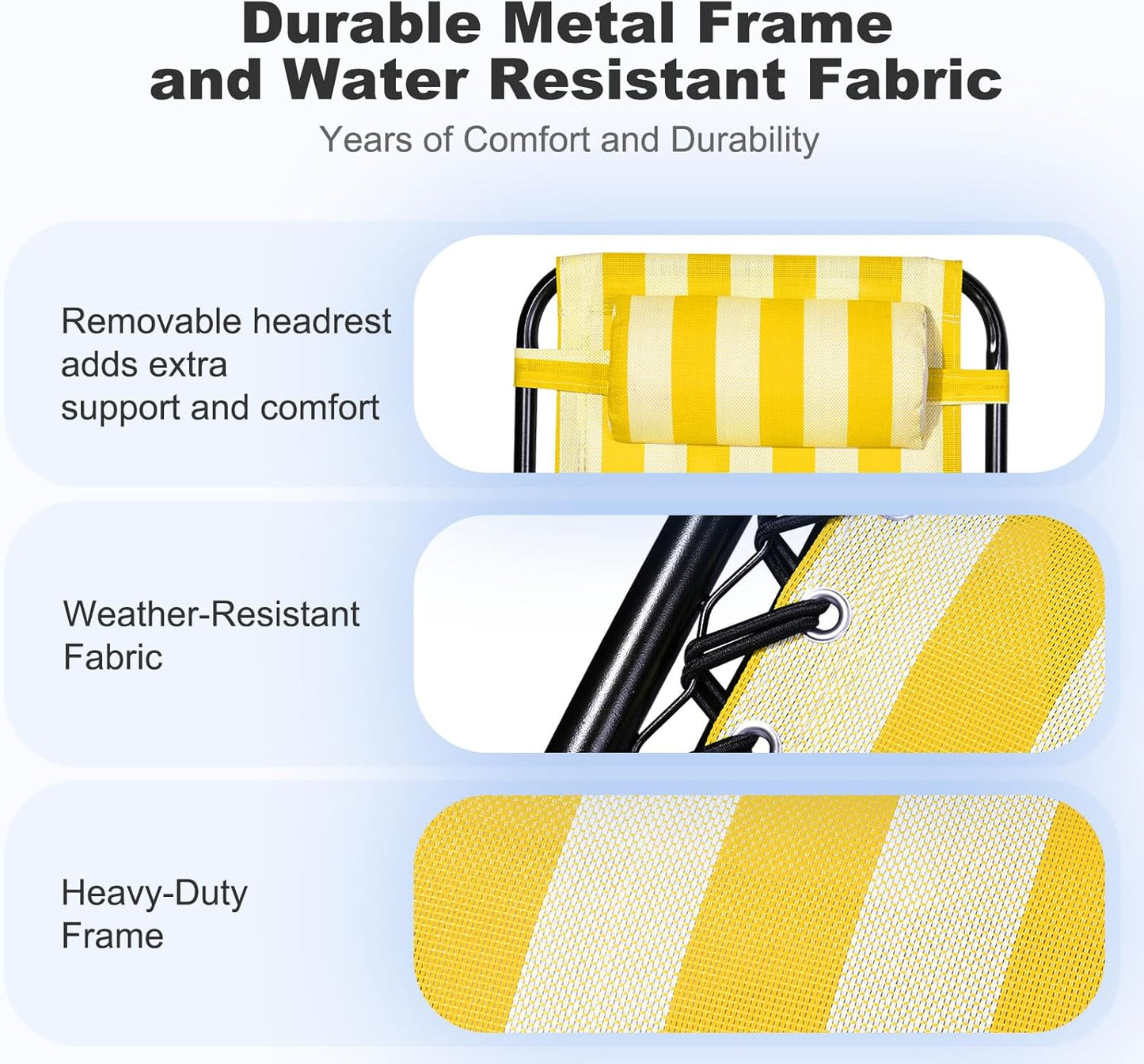 Nazhura Set of 2 Relaxing Recliners Patio Chairs Adjustable Steel Mesh Zero Gravity Lounge Chair Beach Chairs with Pillow and Cup Holder (Yellow Stripe)