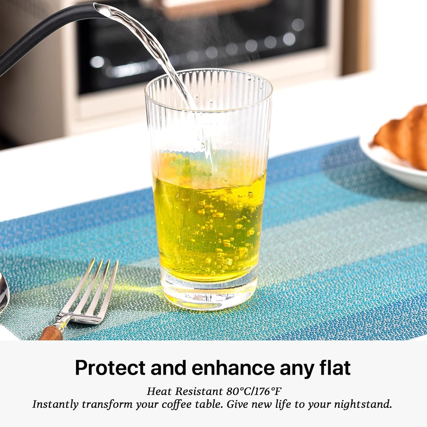 LEXMORE Placemats Set of 6 Vinyl/Plastic Woven Place Mats for Kitchen Table Indoor/Outdoor Washable Placemat Wipeable Dining Table Mats(Ocean Geode)