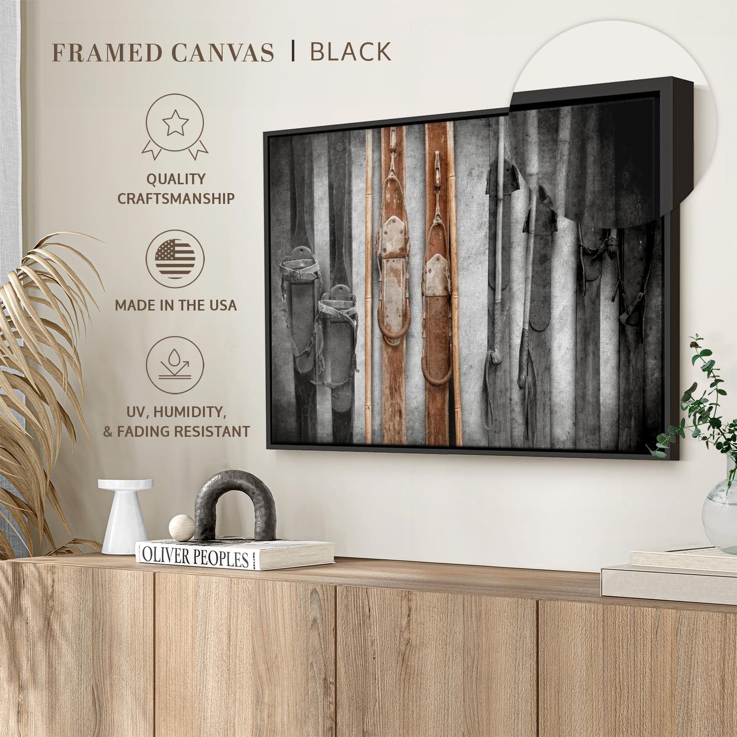 ElephantStock Ski Collection Wall Art - Horizontal Framed Canvas - 1-Piece Bathroom Wall Decor - Photography sports Canvas Print - Brown and Black Decor for Wall - 13" X 9"